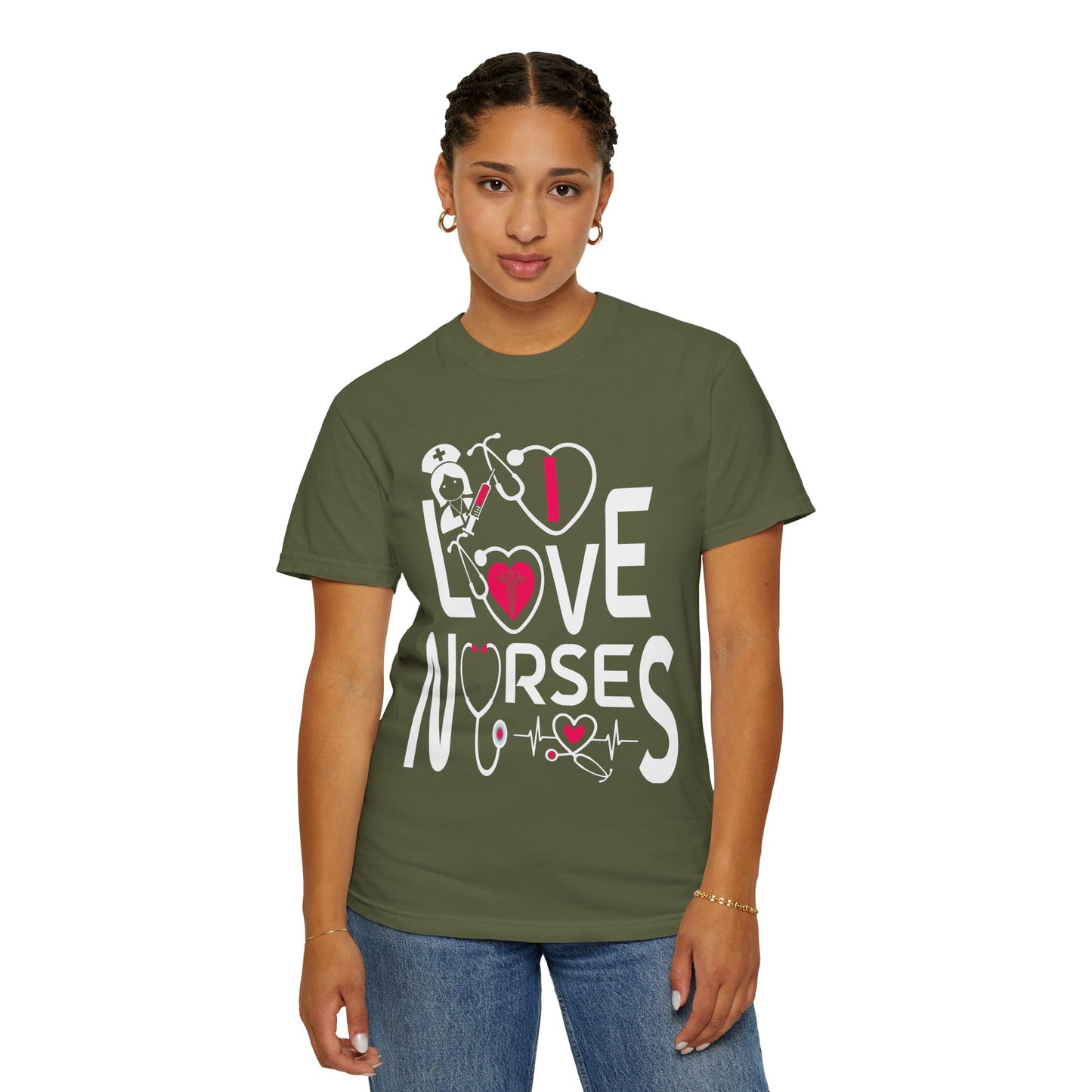 Comfort Colors "I Love Nurses "T-Shirt - Unisex Garment-Dyed Tee for Healthcare Heroes