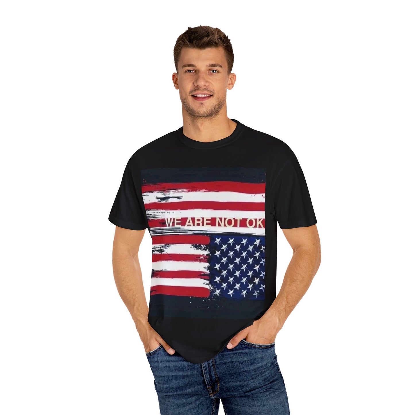 Unisex Garment-Dyed T-shirt with American Flag Design, Casual Wear, Patriotic Shirt, Fourth of July Outfit, Activism Apparel, Everyday Tee