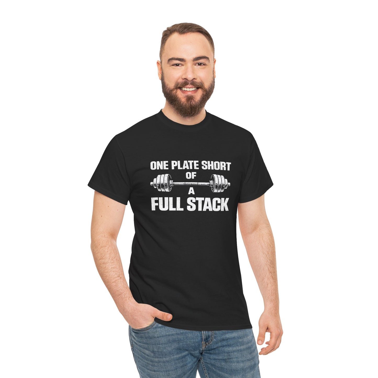 One Plate Short of a Full Stack Gym Shirt – Funny Weightlifting T-Shirt – Gym Humor Tee