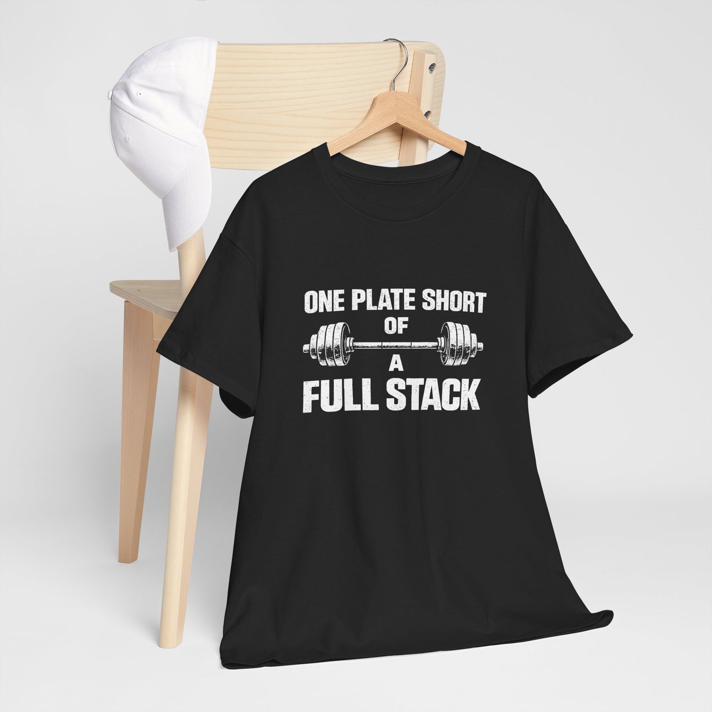 One Plate Short of a Full Stack Gym Shirt – Funny Weightlifting T-Shirt – Gym Humor Tee