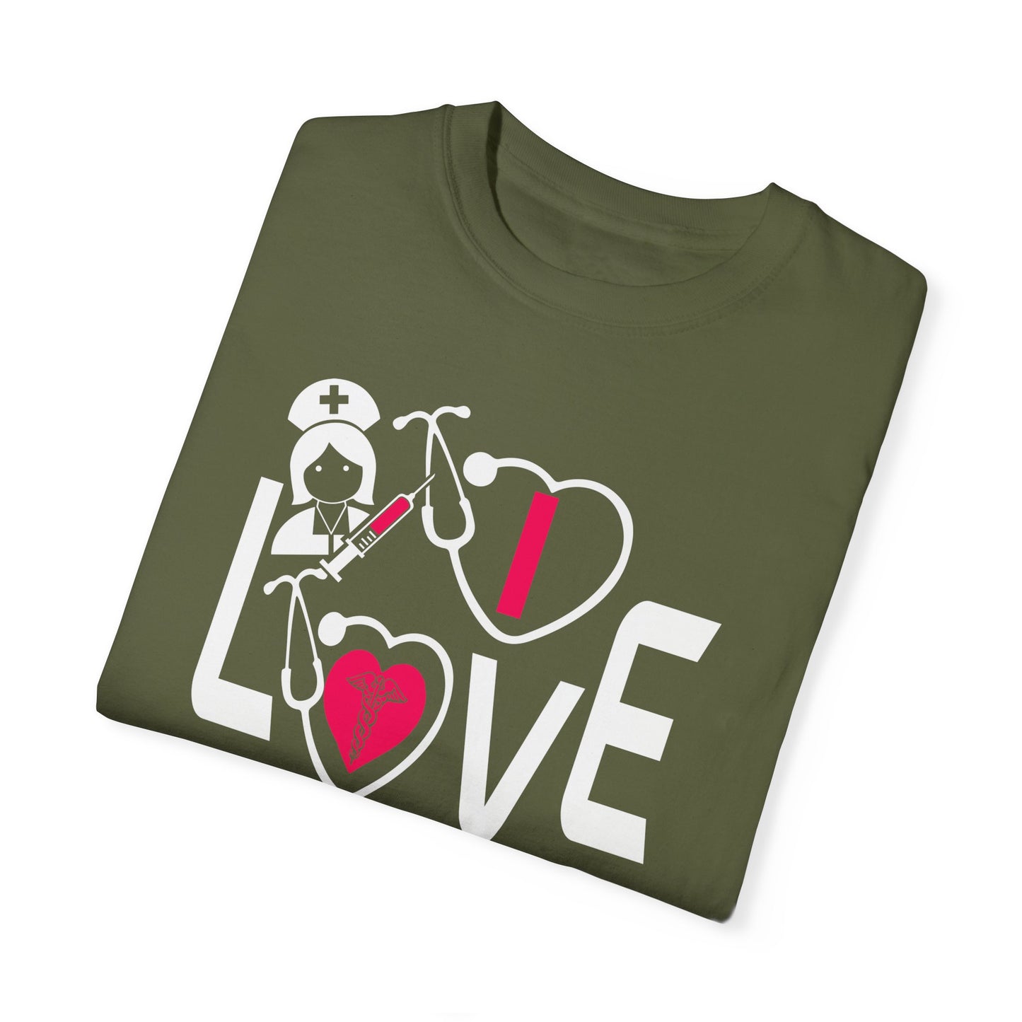 Comfort Colors "I Love Nurses "T-Shirt - Unisex Garment-Dyed Tee for Healthcare Heroes