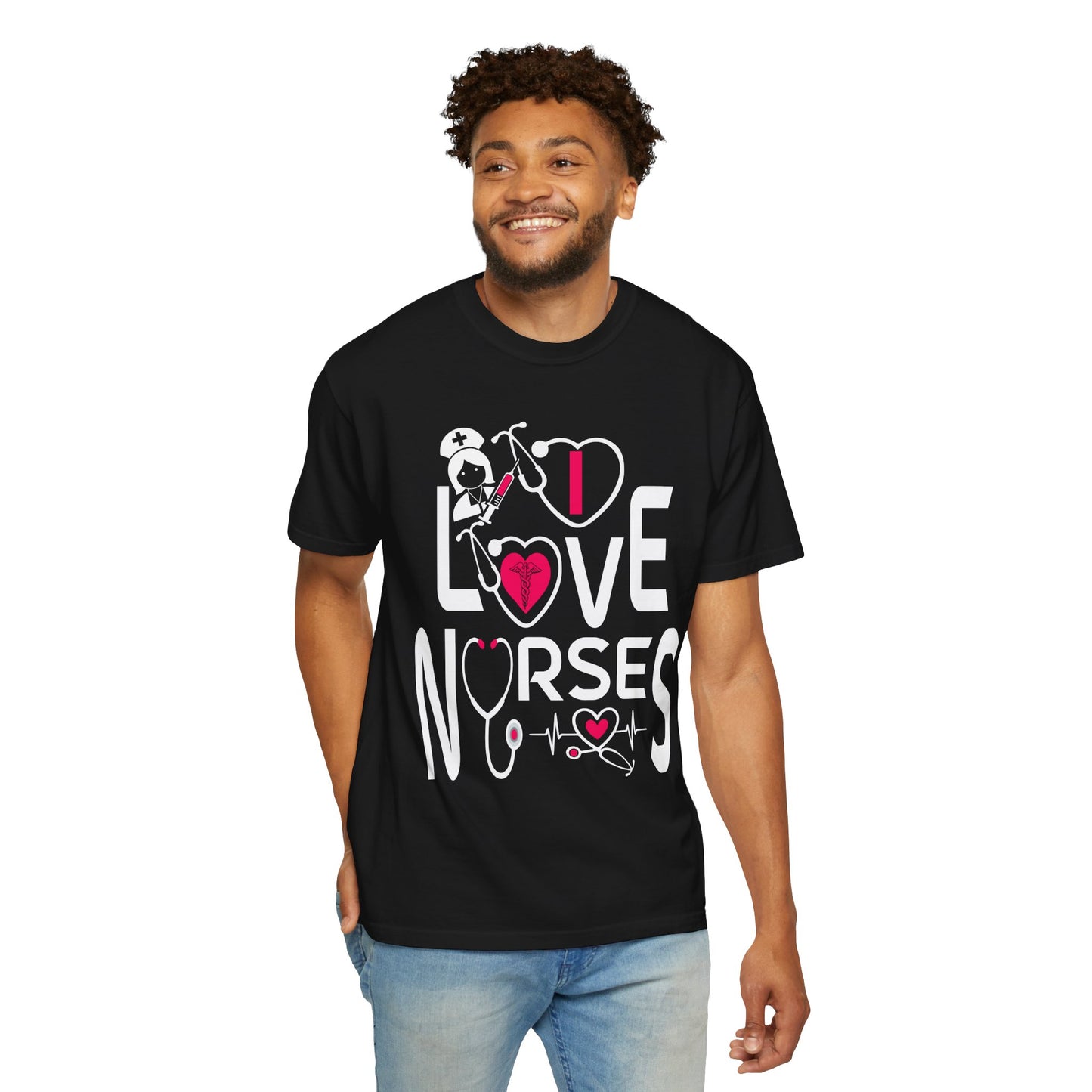 Comfort Colors "I Love Nurses "T-Shirt - Unisex Garment-Dyed Tee for Healthcare Heroes