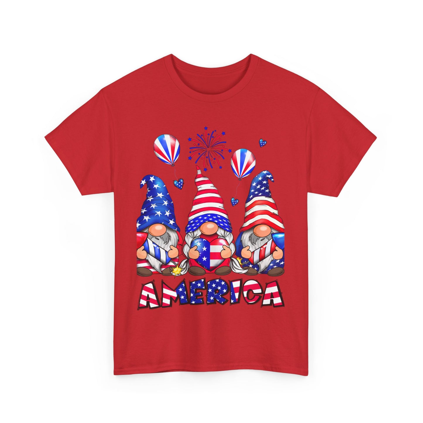 Gildan 5000 Patriotic Gnome Unisex Heavy Cotton Tee for Independence Day Asst. Colors & Sizes