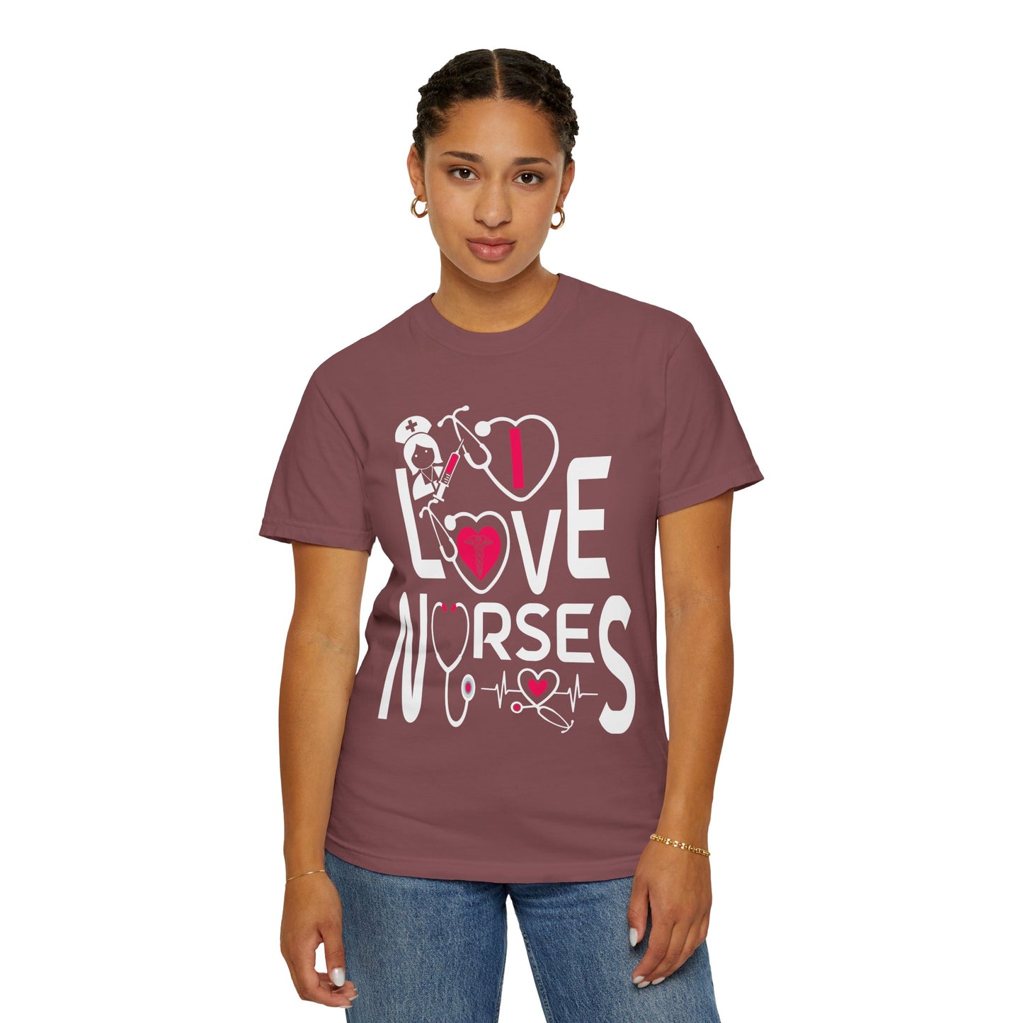 Comfort Colors "I Love Nurses "T-Shirt - Unisex Garment-Dyed Tee for Healthcare Heroes