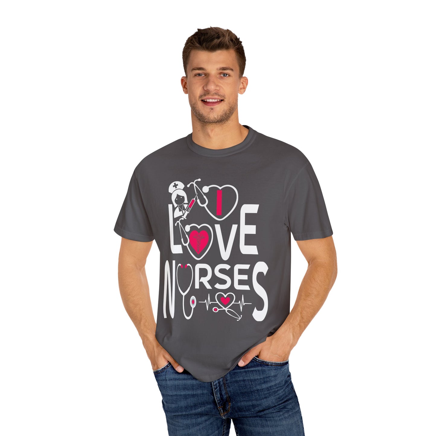 Comfort Colors "I Love Nurses "T-Shirt - Unisex Garment-Dyed Tee for Healthcare Heroes