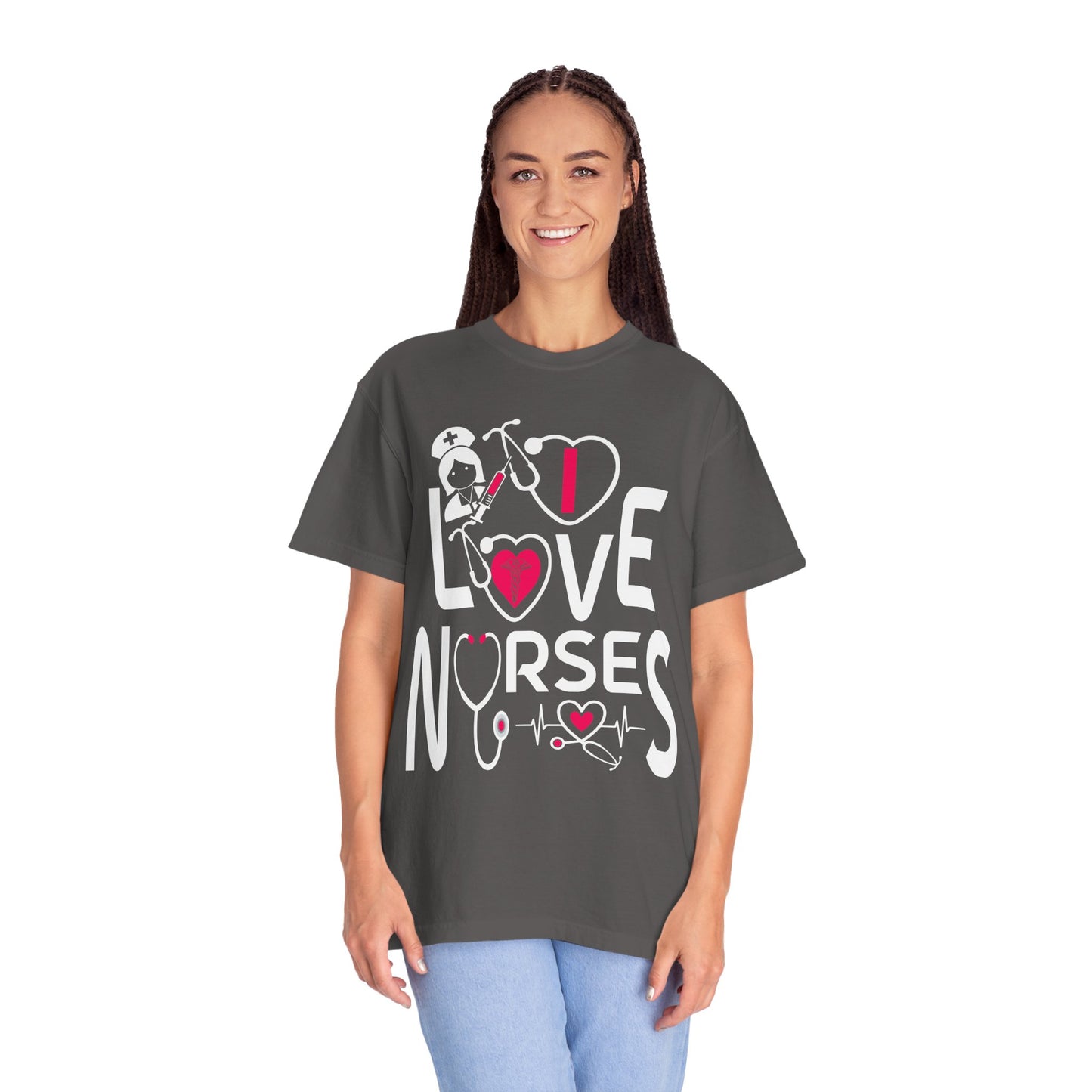 Comfort Colors "I Love Nurses "T-Shirt - Unisex Garment-Dyed Tee for Healthcare Heroes
