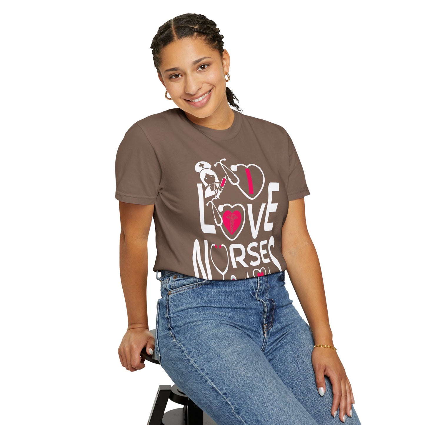 Comfort Colors "I Love Nurses "T-Shirt - Unisex Garment-Dyed Tee for Healthcare Heroes