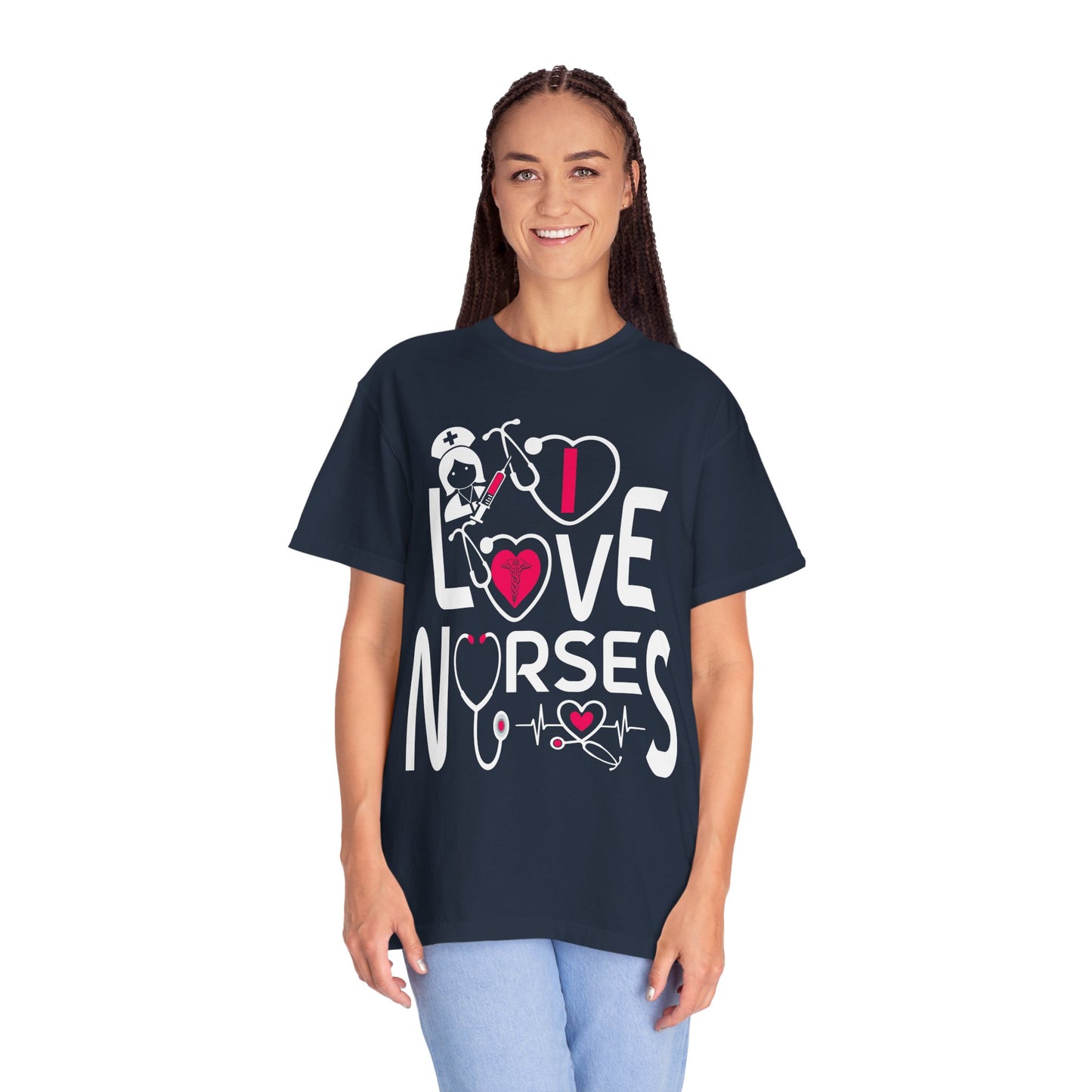 Comfort Colors "I Love Nurses "T-Shirt - Unisex Garment-Dyed Tee for Healthcare Heroes