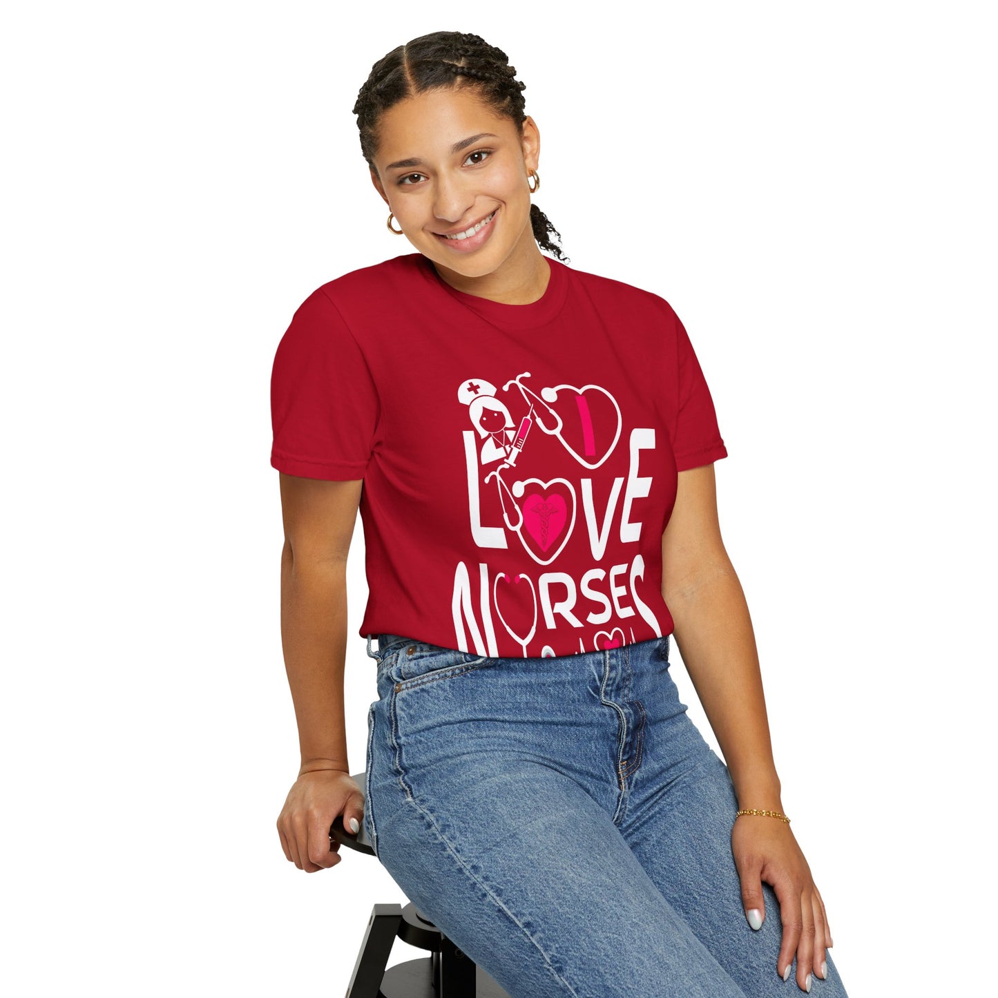 Comfort Colors "I Love Nurses "T-Shirt - Unisex Garment-Dyed Tee for Healthcare Heroes