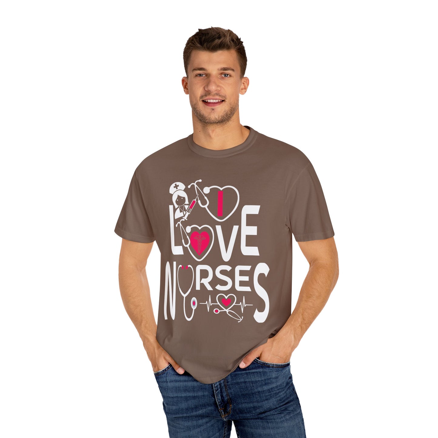 Comfort Colors "I Love Nurses "T-Shirt - Unisex Garment-Dyed Tee for Healthcare Heroes