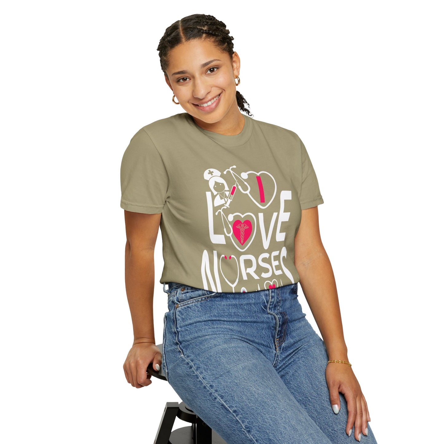 Comfort Colors "I Love Nurses "T-Shirt - Unisex Garment-Dyed Tee for Healthcare Heroes