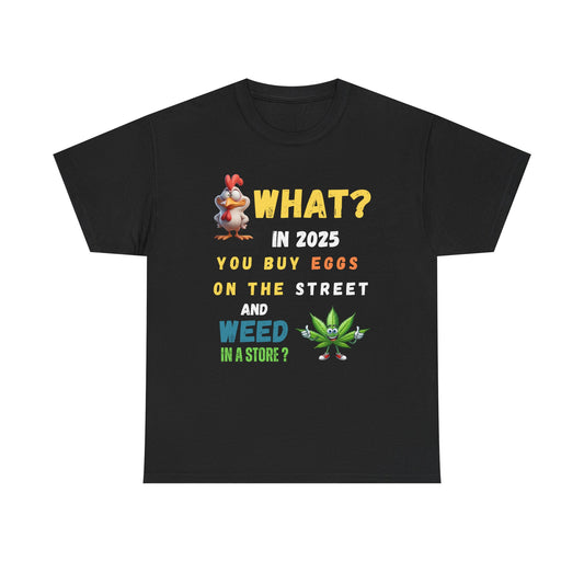 Funny Tee Shirt What? In 2025 You Buy Eggs On The Street And Weed In A Store