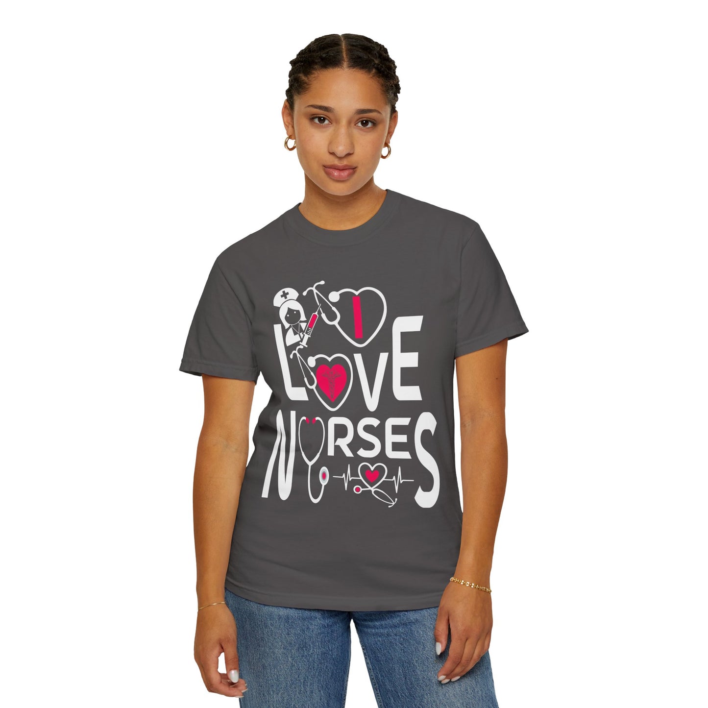 Comfort Colors "I Love Nurses "T-Shirt - Unisex Garment-Dyed Tee for Healthcare Heroes