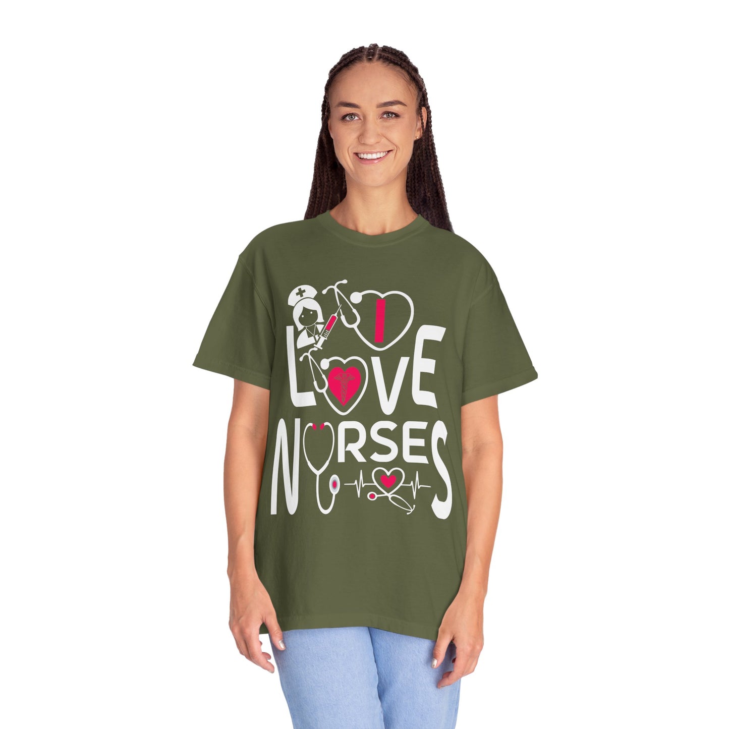 Comfort Colors "I Love Nurses "T-Shirt - Unisex Garment-Dyed Tee for Healthcare Heroes