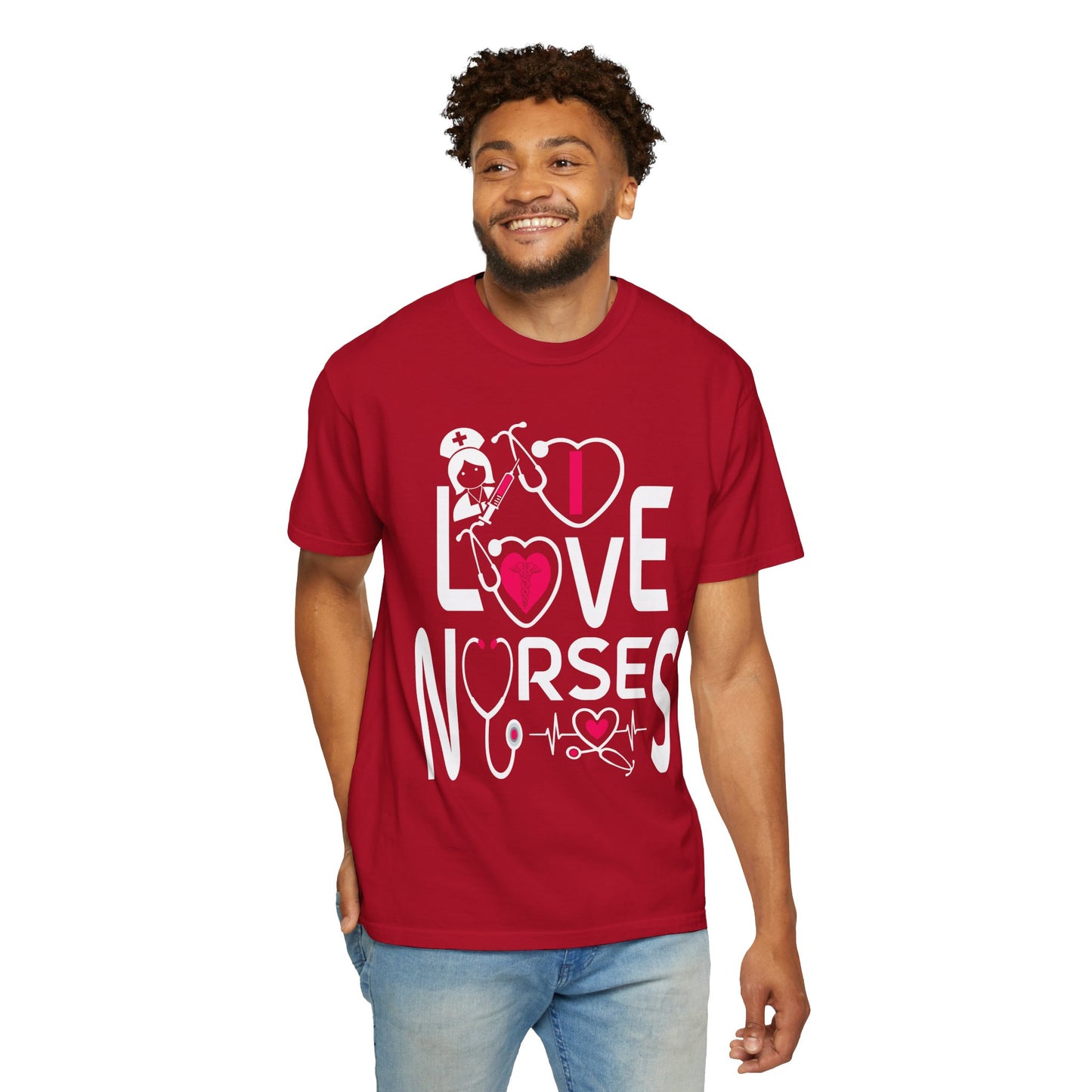 Comfort Colors "I Love Nurses "T-Shirt - Unisex Garment-Dyed Tee for Healthcare Heroes