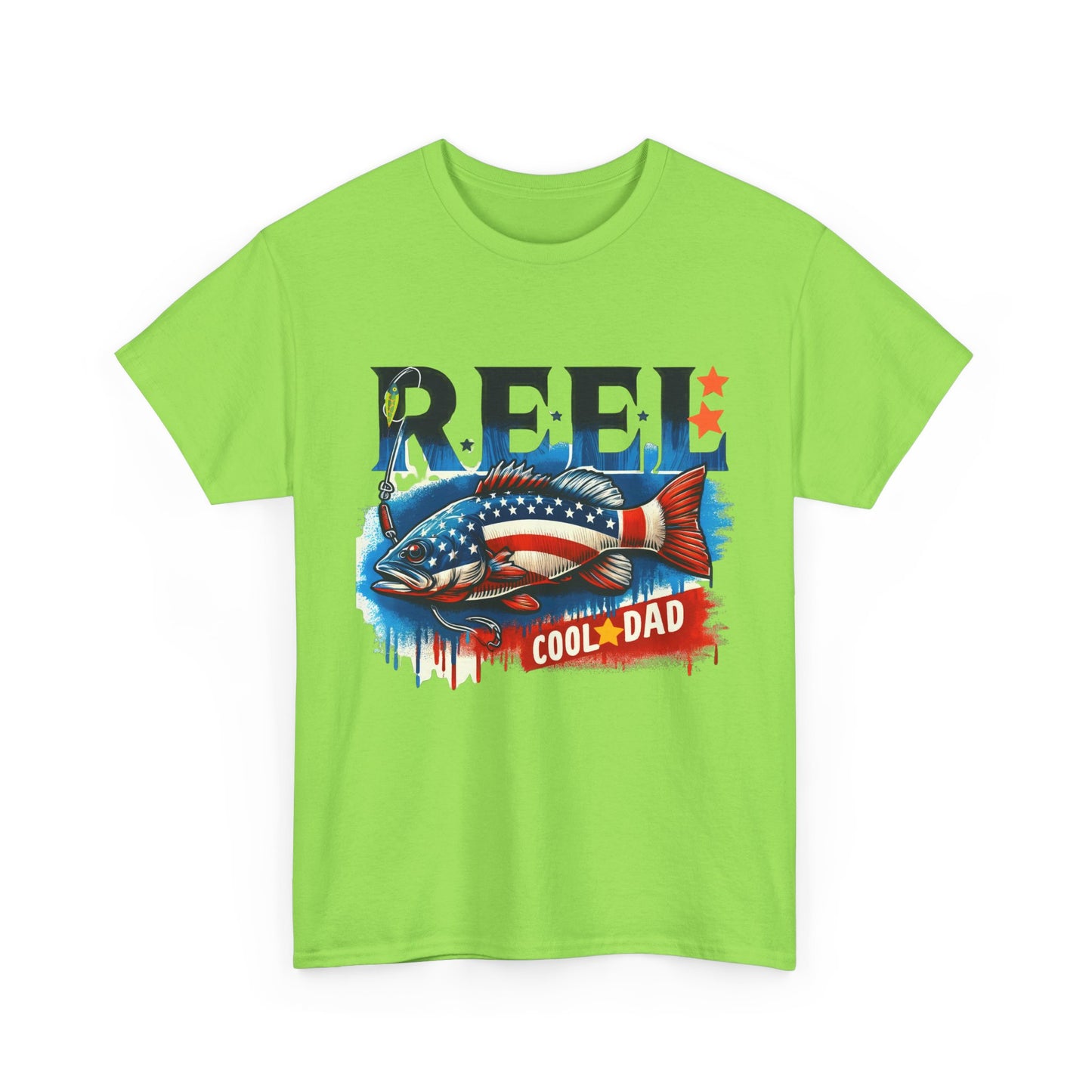 Gildan 5000 "Reel Cool Dad" Tee - Patriotic Fishing T-Shirt for Dads in Four Colors & Many Sizes