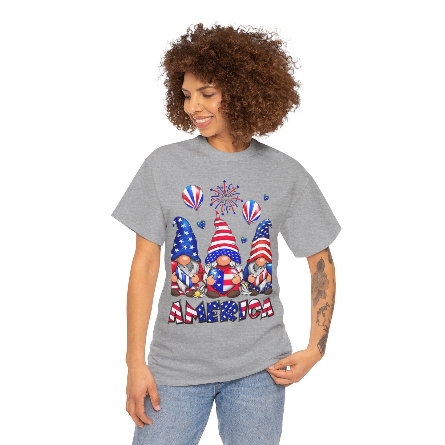 Gildan 5000 Patriotic Gnome Unisex Heavy Cotton Tee for Independence Day Asst. Colors & Sizes