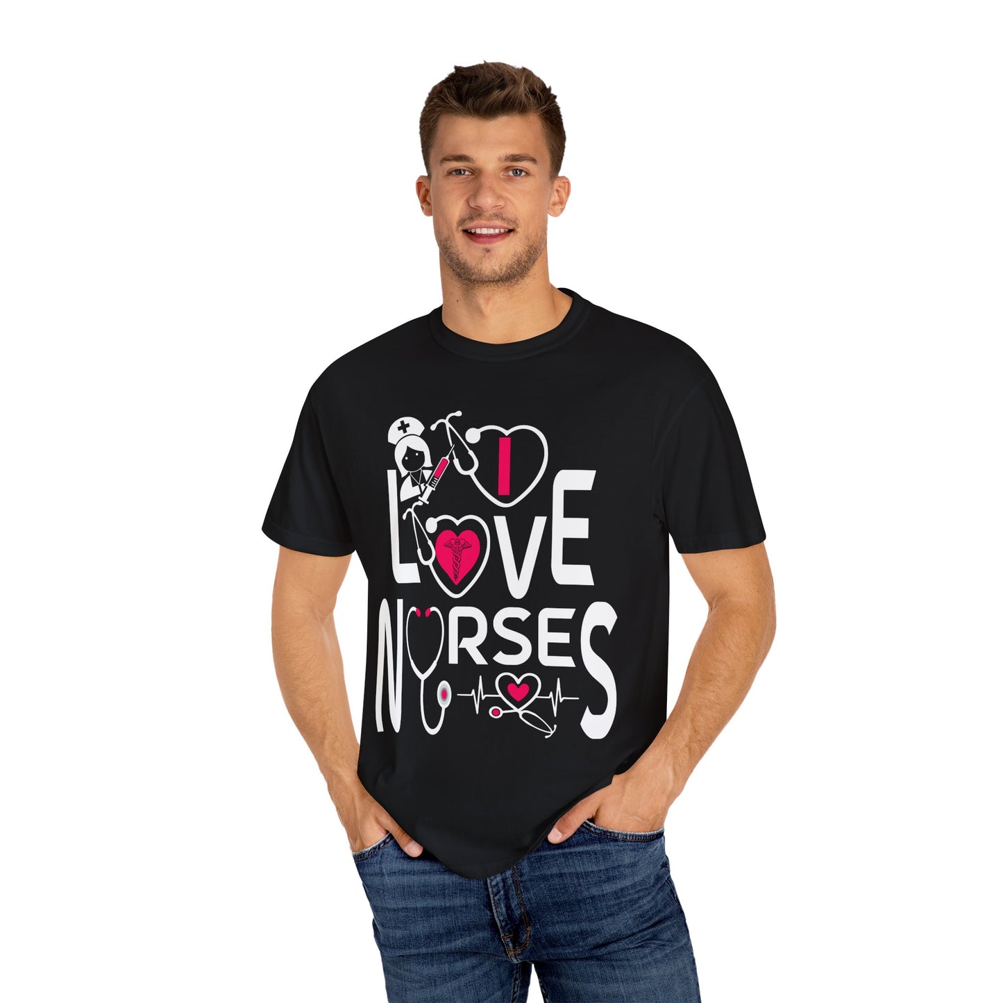 Comfort Colors "I Love Nurses "T-Shirt - Unisex Garment-Dyed Tee for Healthcare Heroes