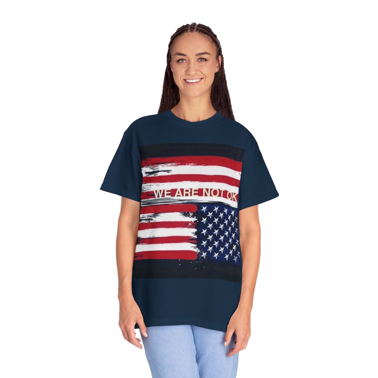 Unisex Garment-Dyed T-shirt with American Flag Design, Casual Wear, Patriotic Shirt, Fourth of July Outfit, Activism Apparel, Everyday Tee
