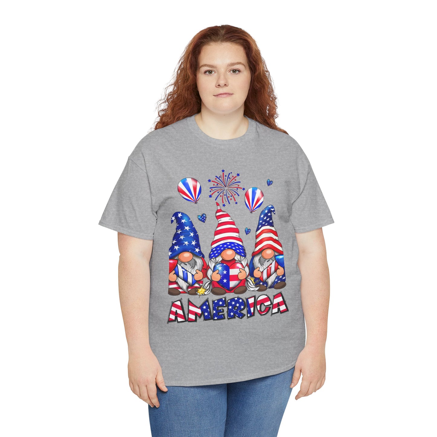 Gildan 5000 Patriotic Gnome Unisex Heavy Cotton Tee for Independence Day Asst. Colors & Sizes