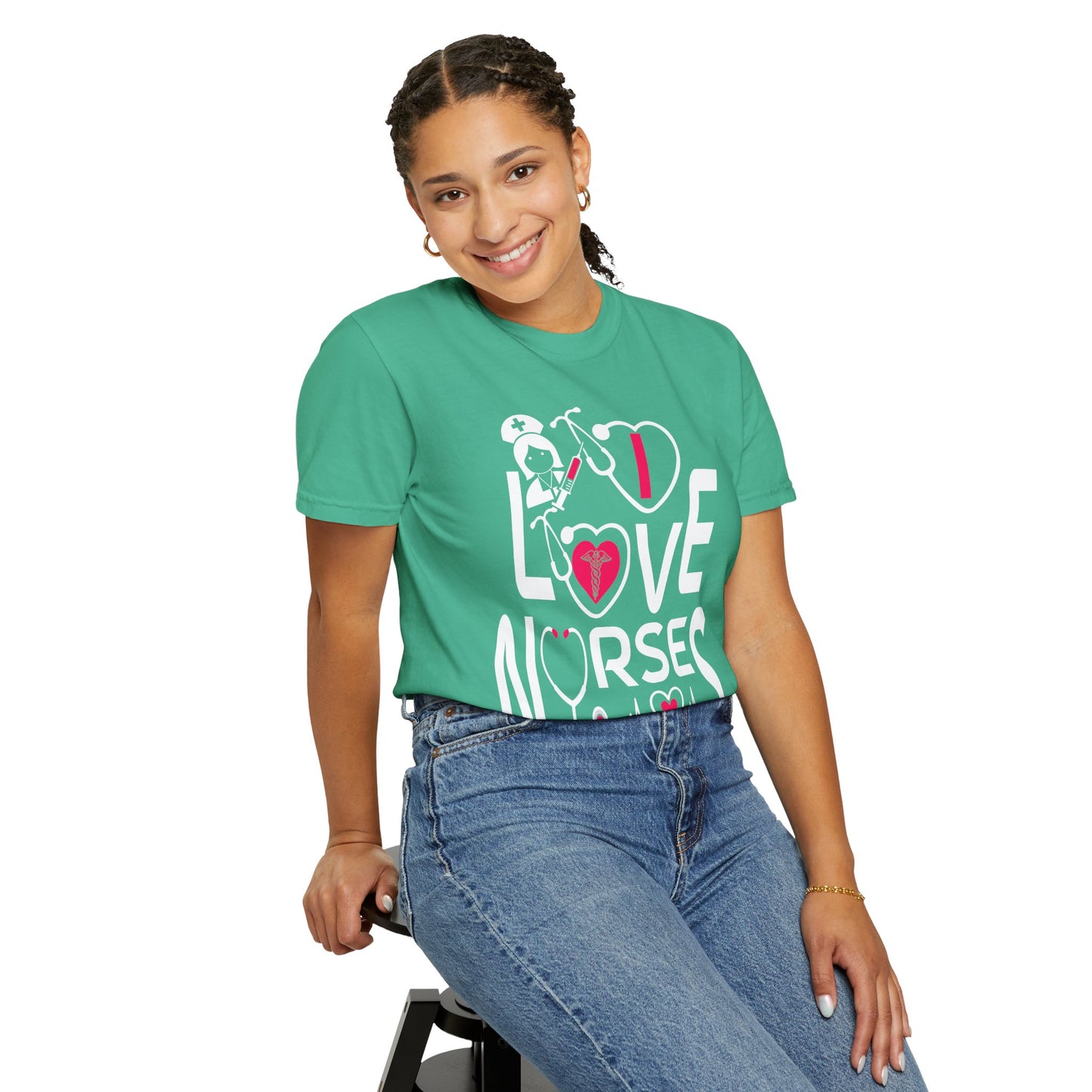 Comfort Colors "I Love Nurses "T-Shirt - Unisex Garment-Dyed Tee for Healthcare Heroes