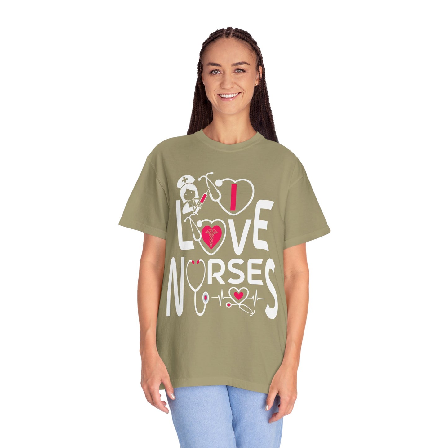 Comfort Colors "I Love Nurses "T-Shirt - Unisex Garment-Dyed Tee for Healthcare Heroes