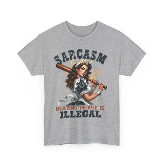 Beating People is Illegal' Sarcasm Heavy Cotton Tee - ' Graphic T-Shirt for Humor Lovers Asst. Colors & Sizes