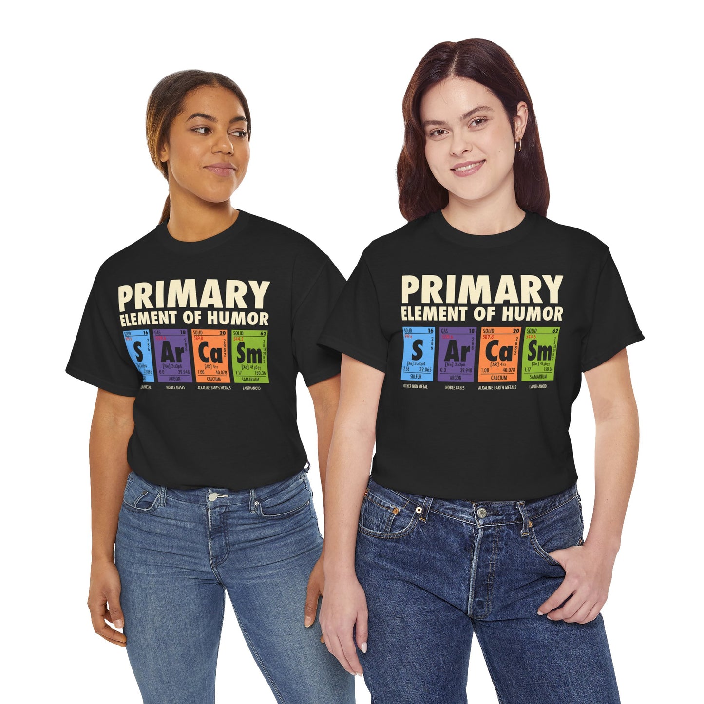 Primary Elements of Humor periodic table T-Shirt | Sarcasm Arrogance Smug