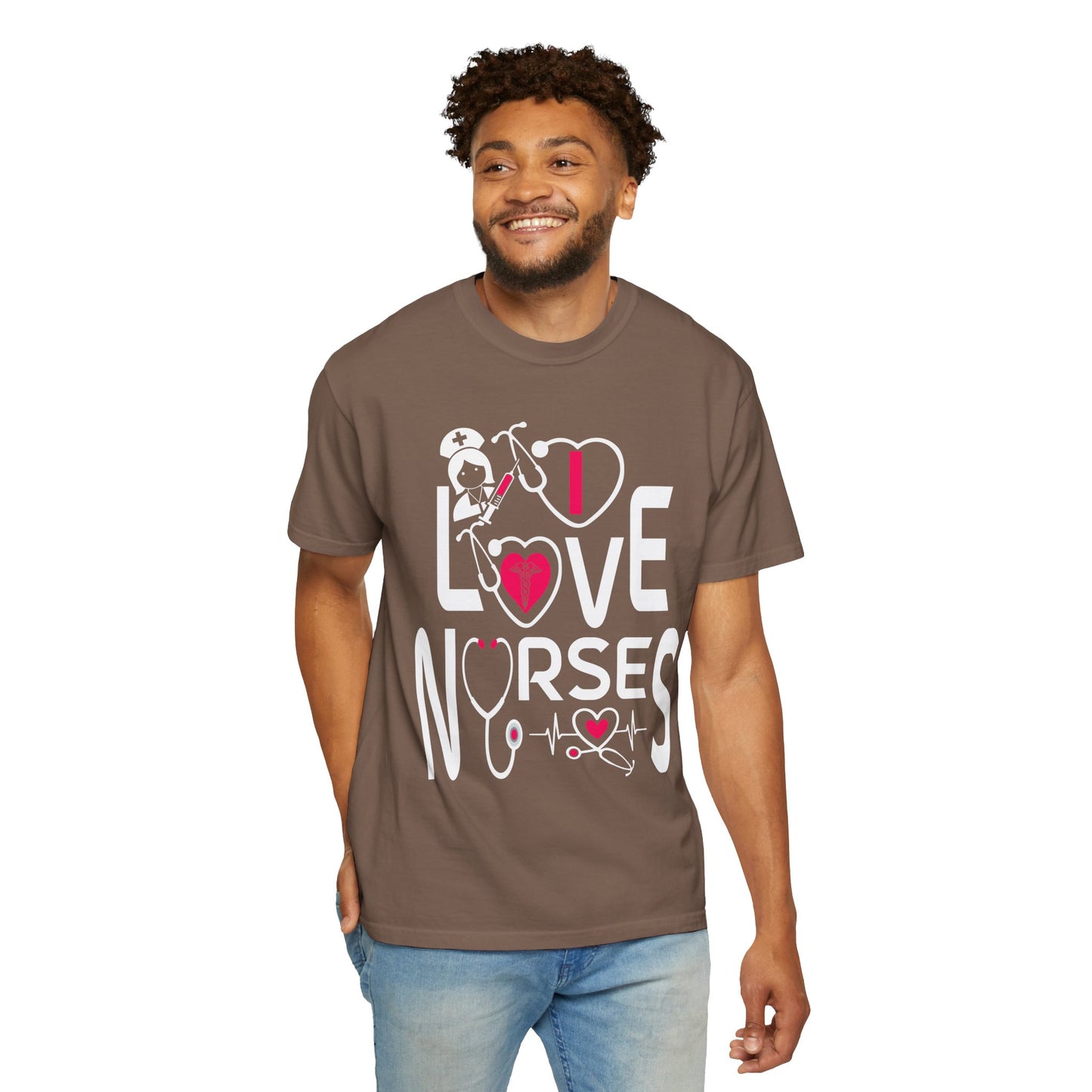 Comfort Colors "I Love Nurses "T-Shirt - Unisex Garment-Dyed Tee for Healthcare Heroes