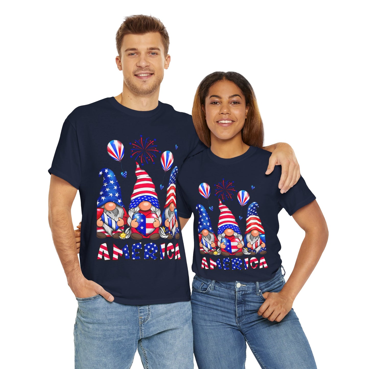 Gildan 5000 Patriotic Gnome Unisex Heavy Cotton Tee for Independence Day Asst. Colors & Sizes