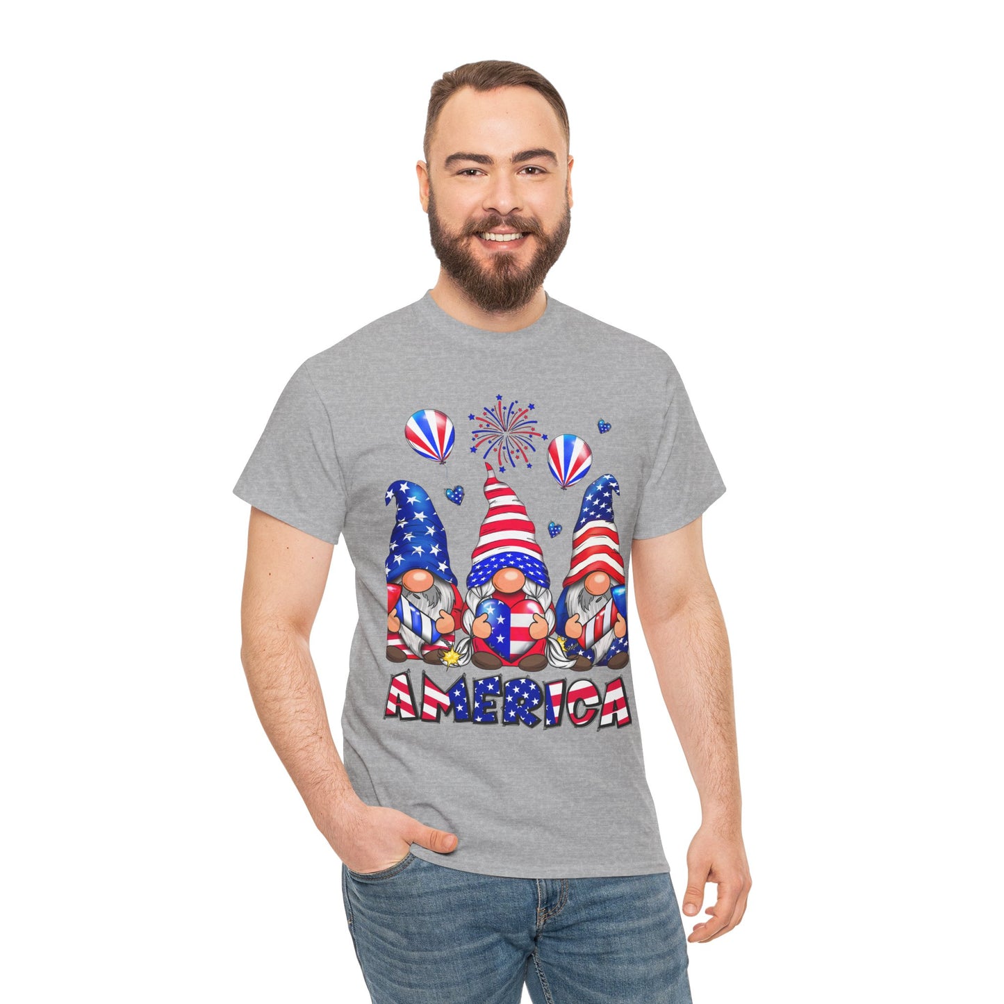 Gildan 5000 Patriotic Gnome Unisex Heavy Cotton Tee for Independence Day Asst. Colors & Sizes