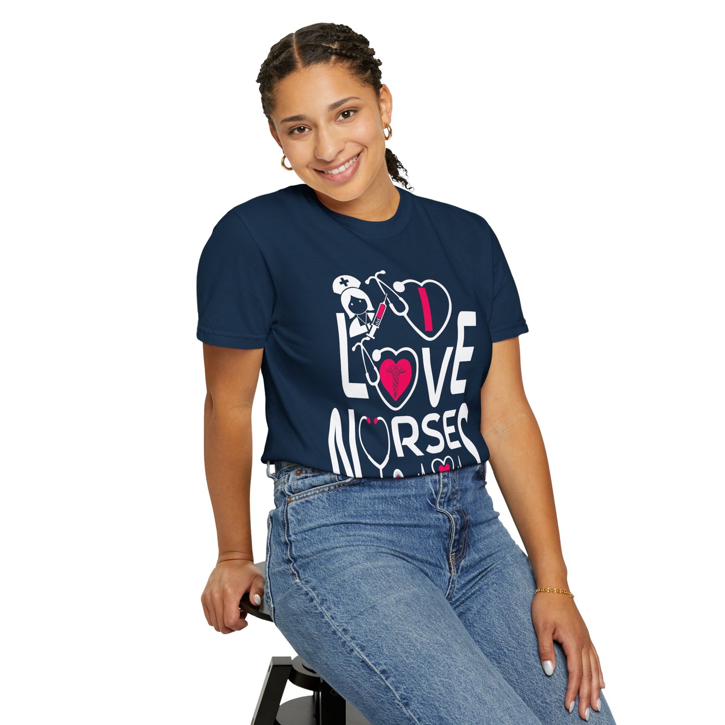 Comfort Colors "I Love Nurses "T-Shirt - Unisex Garment-Dyed Tee for Healthcare Heroes