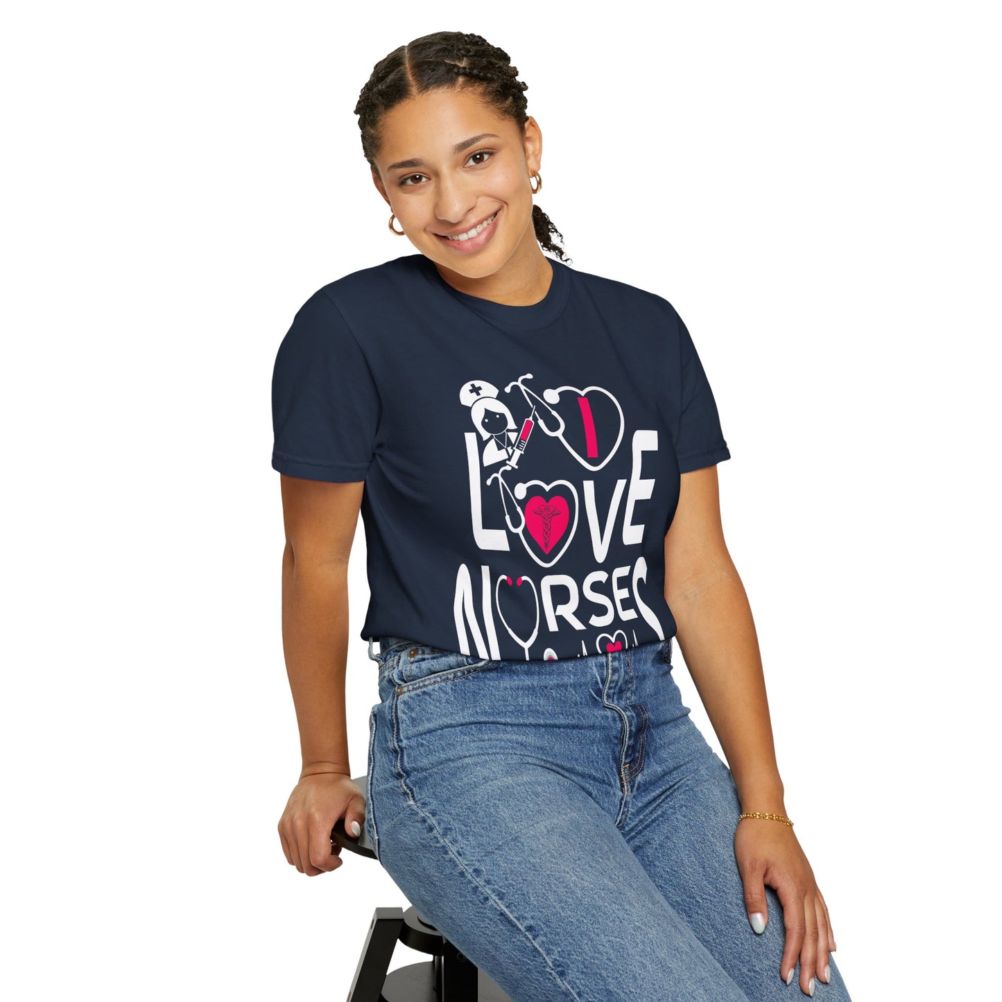 Comfort Colors "I Love Nurses "T-Shirt - Unisex Garment-Dyed Tee for Healthcare Heroes