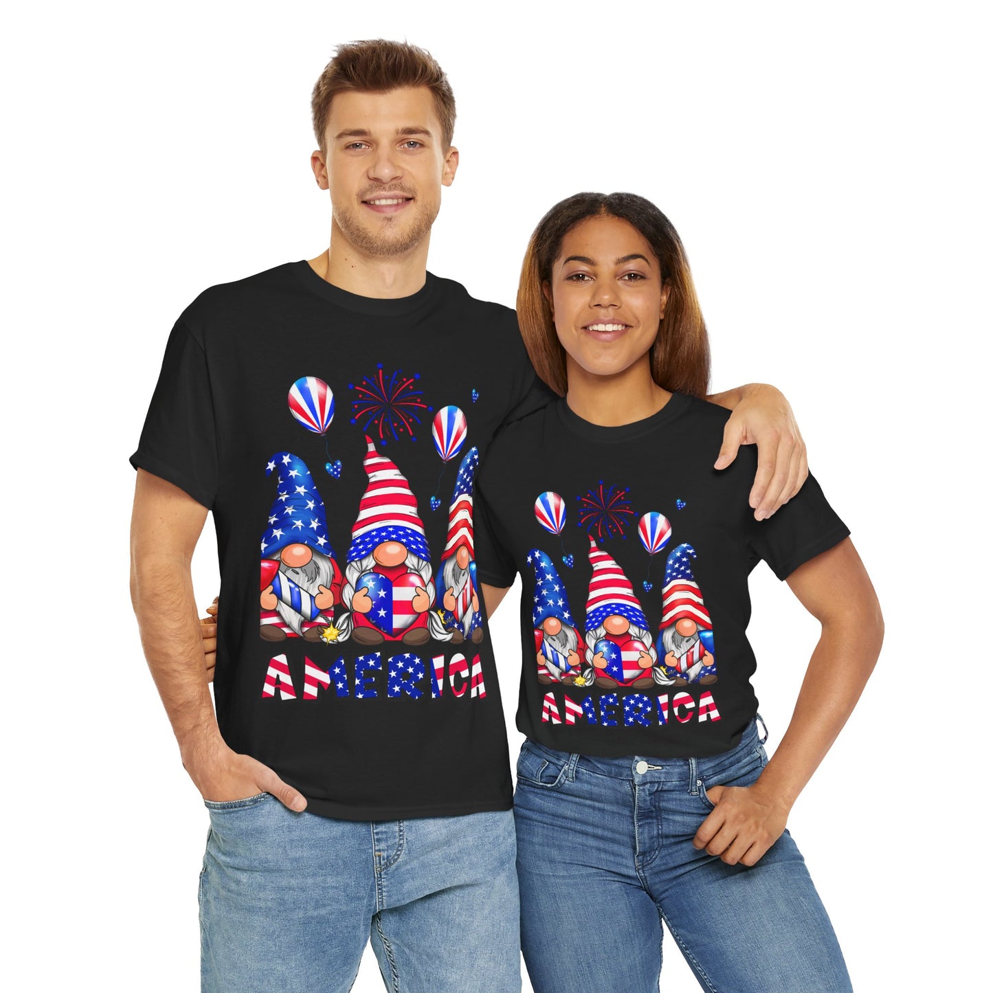 Gildan 5000 Patriotic Gnome Unisex Heavy Cotton Tee for Independence Day Asst. Colors & Sizes
