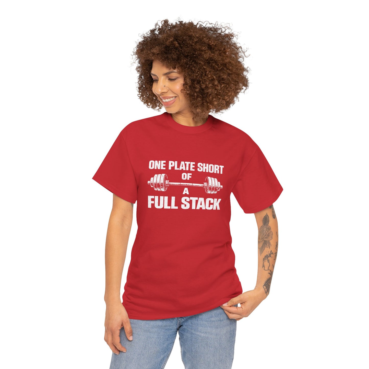 One Plate Short of a Full Stack Gym Shirt – Funny Weightlifting T-Shirt – Gym Humor Tee