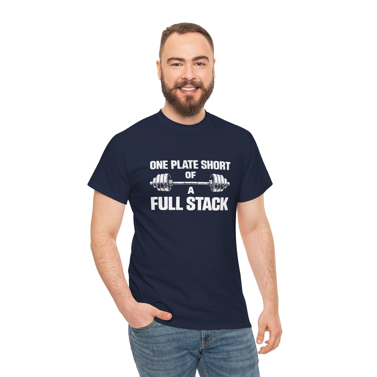 One Plate Short of a Full Stack Gym Shirt – Funny Weightlifting T-Shirt – Gym Humor Tee