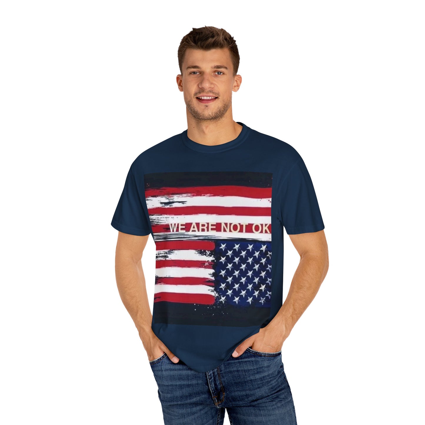 Unisex Garment-Dyed T-shirt with American Flag Design, Casual Wear, Patriotic Shirt, Fourth of July Outfit, Activism Apparel, Everyday Tee