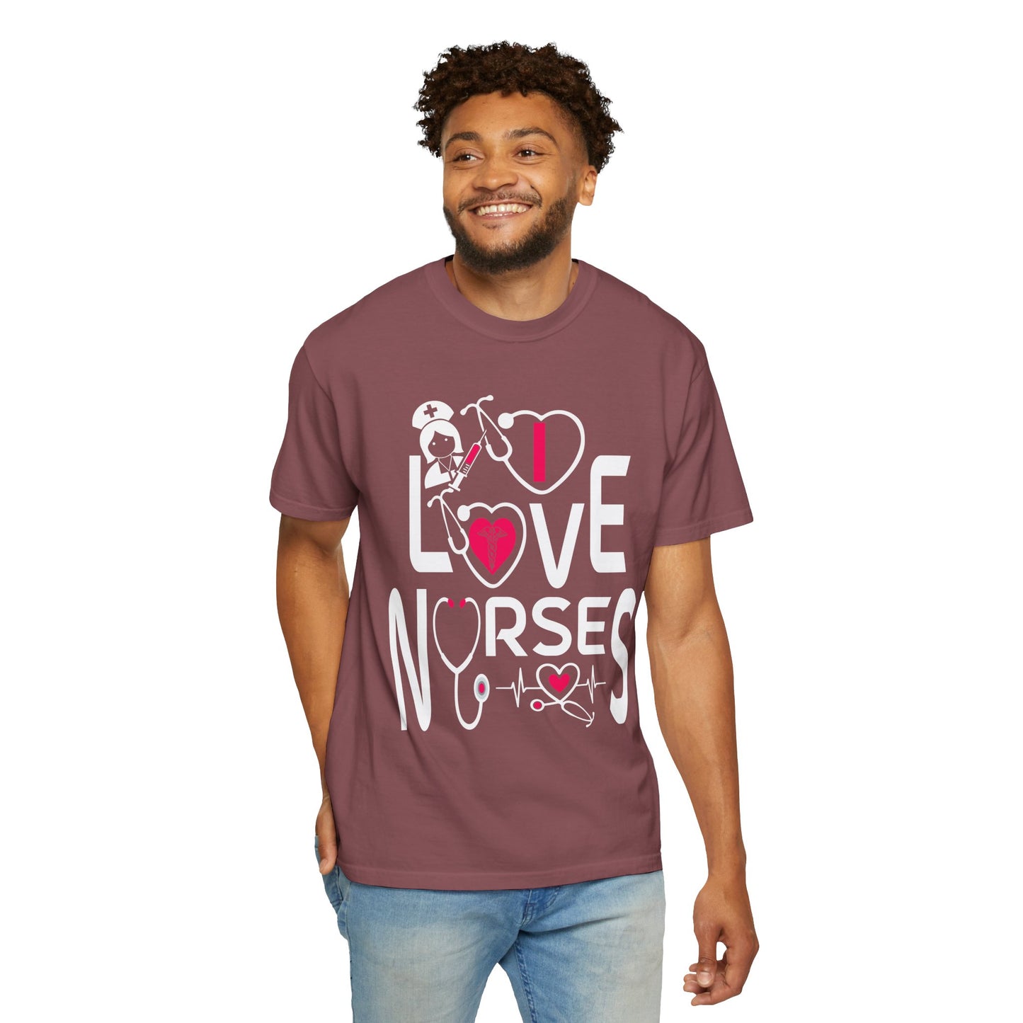 Comfort Colors "I Love Nurses "T-Shirt - Unisex Garment-Dyed Tee for Healthcare Heroes