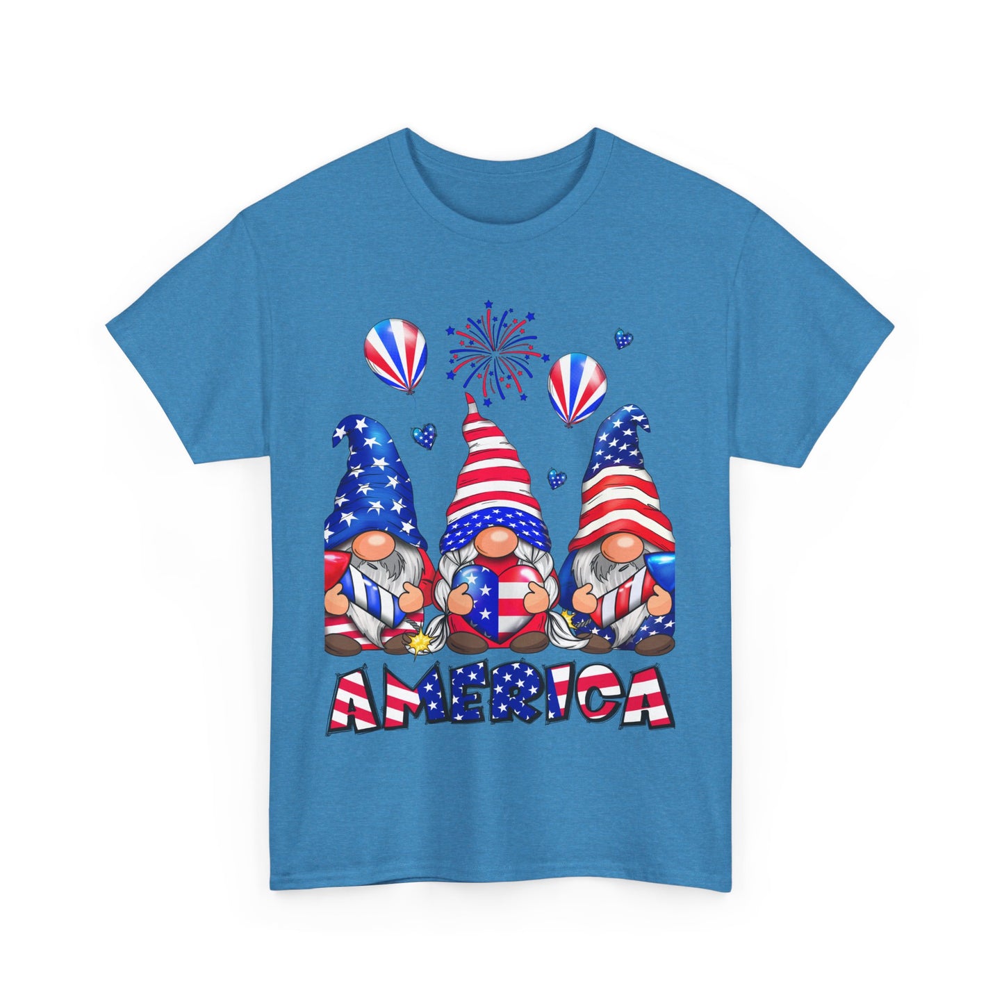 Gildan 5000 Patriotic Gnome Unisex Heavy Cotton Tee for Independence Day Asst. Colors & Sizes