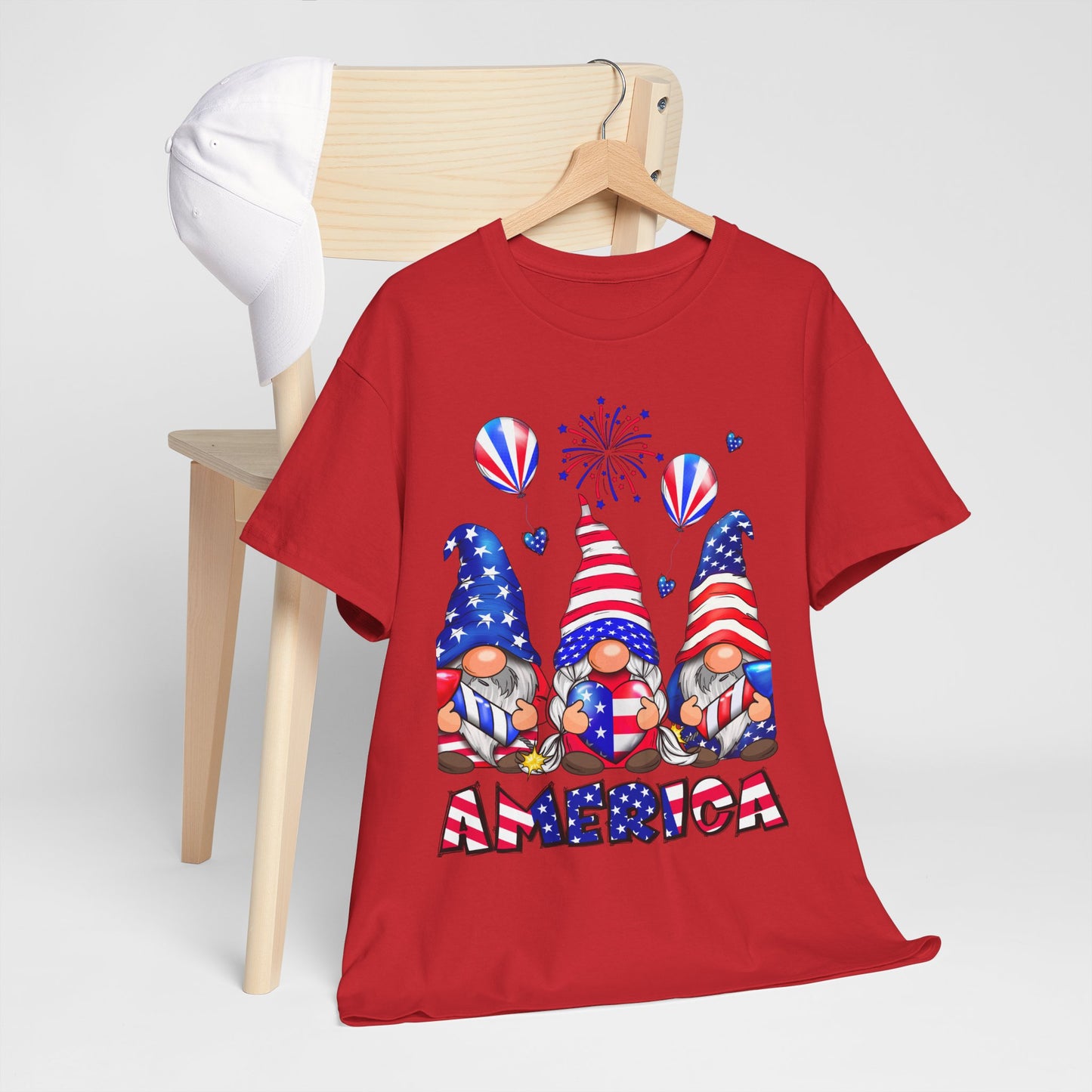Gildan 5000 Patriotic Gnome Unisex Heavy Cotton Tee for Independence Day Asst. Colors & Sizes