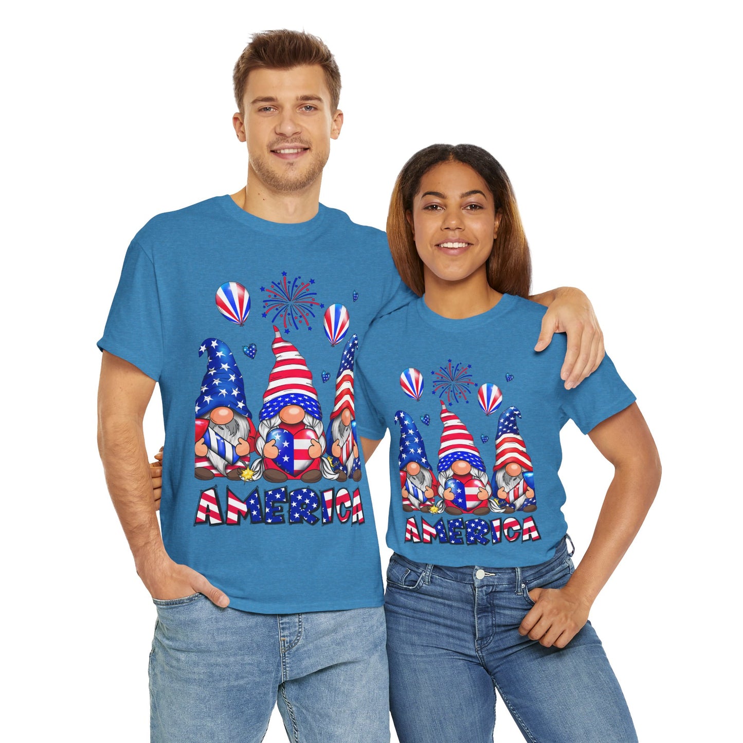 Gildan 5000 Patriotic Gnome Unisex Heavy Cotton Tee for Independence Day Asst. Colors & Sizes