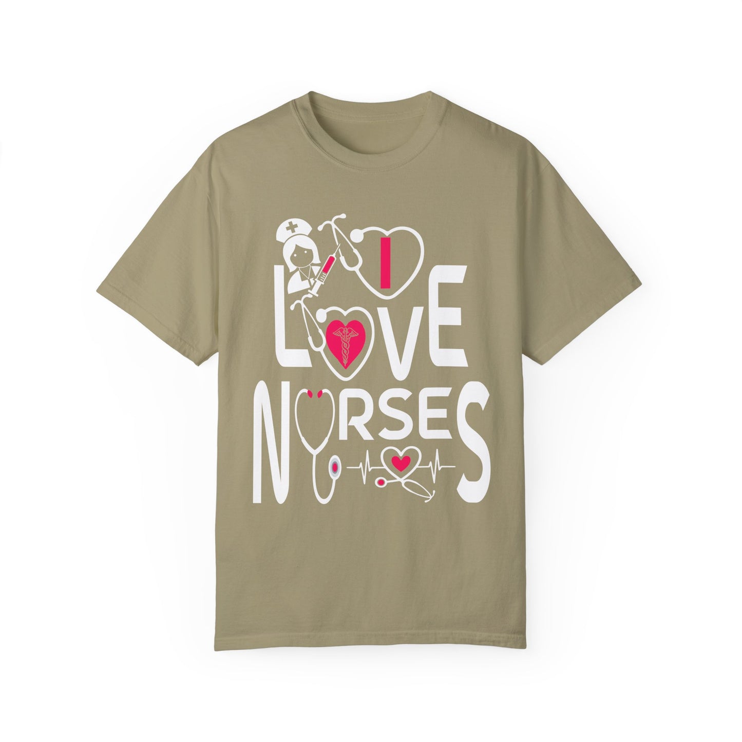 Comfort Colors "I Love Nurses "T-Shirt - Unisex Garment-Dyed Tee for Healthcare Heroes